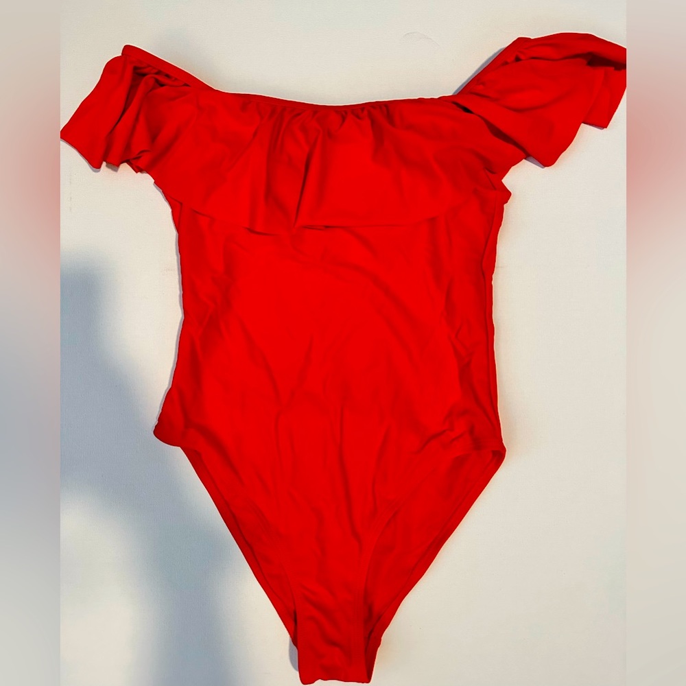 Uncommon sense brand one piece off the shoulder, red swimming suit, size small